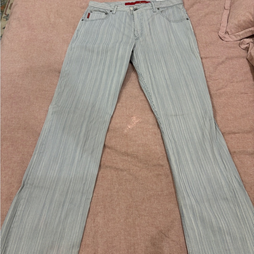 Alberto Mens Blue Striped Bootcut Jeans